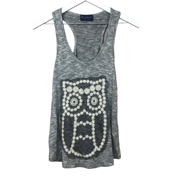 Boutique The Classic Owl Sparkly Embroidered Grey Tank Top Women Sz S Nwt - Picture 1 of 6